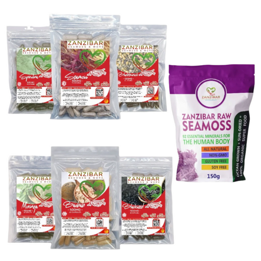 God Body Bundle - Seamoss, Bladderwrack, Spirulina, Moringa, Blackseed, Baobab (1 Month Supply)-Zanzibar Seamoss & More