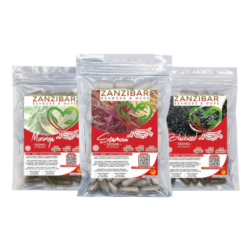 Trio Pack Bundle - Seamoss, Blackseed, Moringa (1 Month Supply)-Powder-Zanzibar Seamoss & More